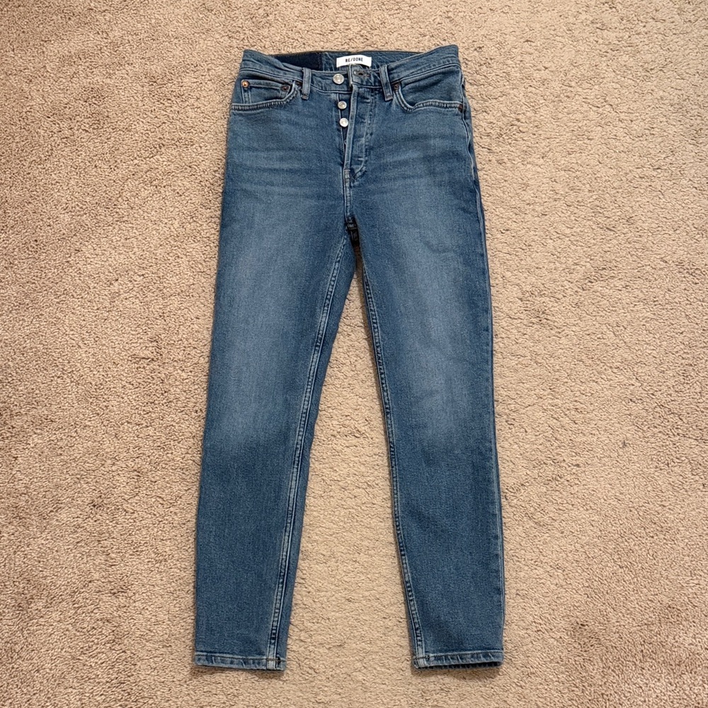 RE/DOEN 90s high rise ankle crop jeans in mid 70s